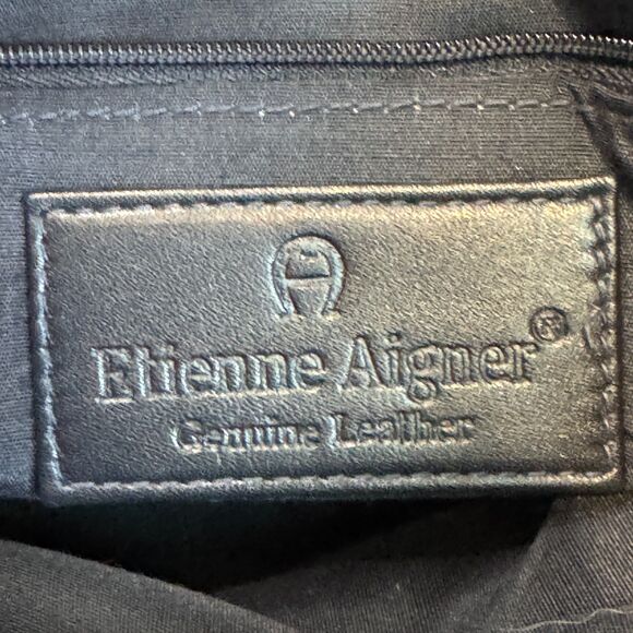 Vintage Etienne Aigner Navy Leather Hobo Shoulder Bag Horseshoe Logo - Picture 4 of 15